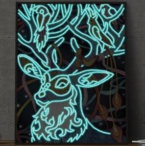 Diamond Painting pakket - Blauw Rendier met Gekleurde Vogels - Glow in the  Dark 30x40 cm (Partial)