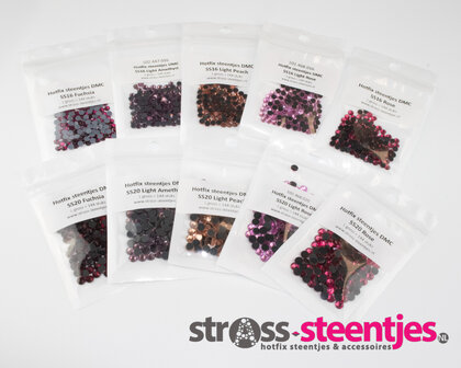 Kleurenpakket Pink - Large (SS16 en SS20) - Premium DMC kwaliteit Hotfix met logo