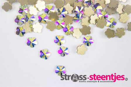 Bloemetje met 5 blaadjes 6 mm Crystal AB Non hotfix Rhinestones figuren Superior Glamour kwaliteit  (5044) met logo