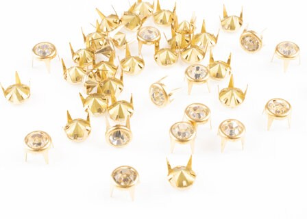 Spikes Goud met Crystal SS 40 (per 36 stuks)