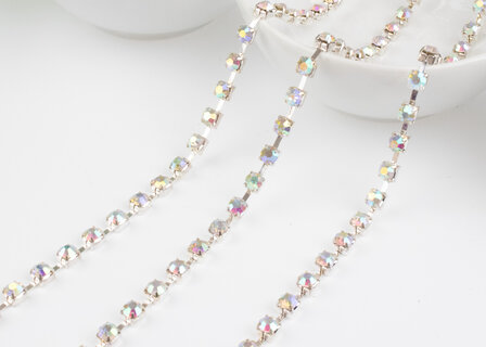 Strassketting 5 mm (SS20) Crystal AB - Silver Cup  (per meter) ingezoomd