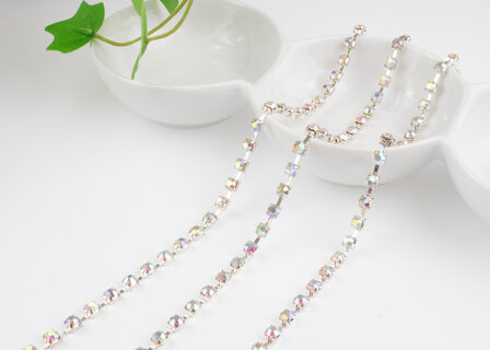 Strassketting 5 mm (SS20) Crystal AB - Silver Cup  (per meter)