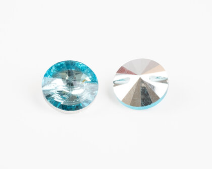 Naaistenen rond Kleur Aquamarine 18 mm met puntige achterkant (per 5 stuks)