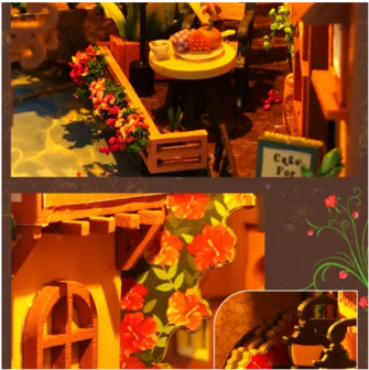 Book Nook - mini 3D wereld - Colmar Town ingezoomd balkon