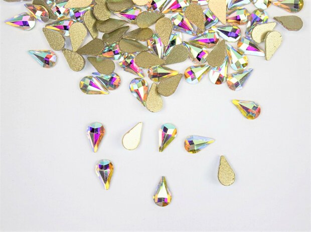 Druppel 5x8 mm Crystal AB Non hotfix Rhinestones figuren Superior Glamour kwaliteit  (5009)