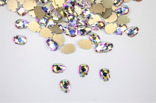 Doodshoofd 8x10 mm Crystal AB Non hotfix Rhinestones figuren Superior Glamour kwaliteit  (5092)