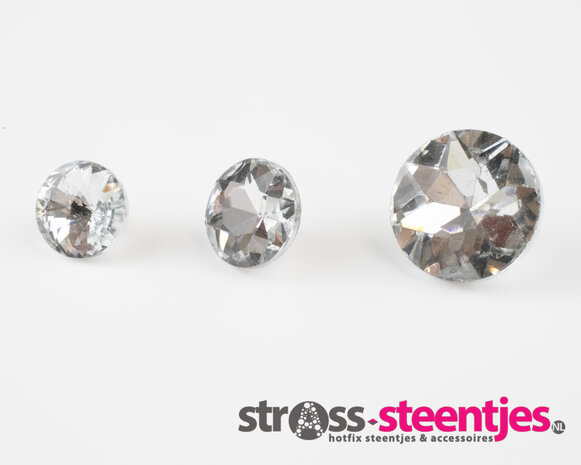 Alle Strass knopen 16 mm, 18 mm en 25 mm crystal voorkant