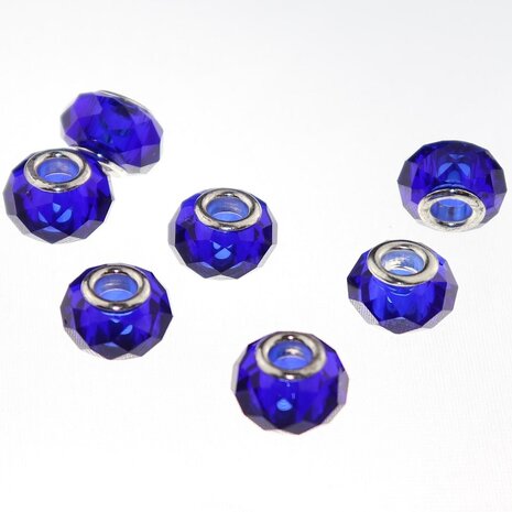 Murano style facet kralen (14 mm) Sapphire (5 stuks) gatmaat 5 mm