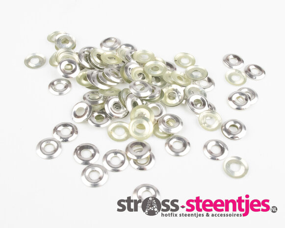 Hotfix Nailheads Kleur Zilver ring (ca. 100 stuks) met logo